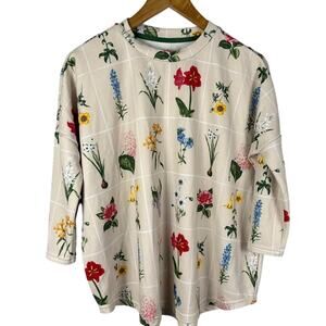 Tuckernuck Fresh Buds Floral 3/4 Sleeve Boxy Pullover Luxe Top Multi Size Small‎